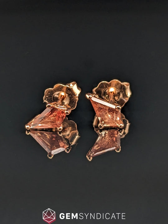 Modern Kite Shape Peach Oregon Sunstone Earrings