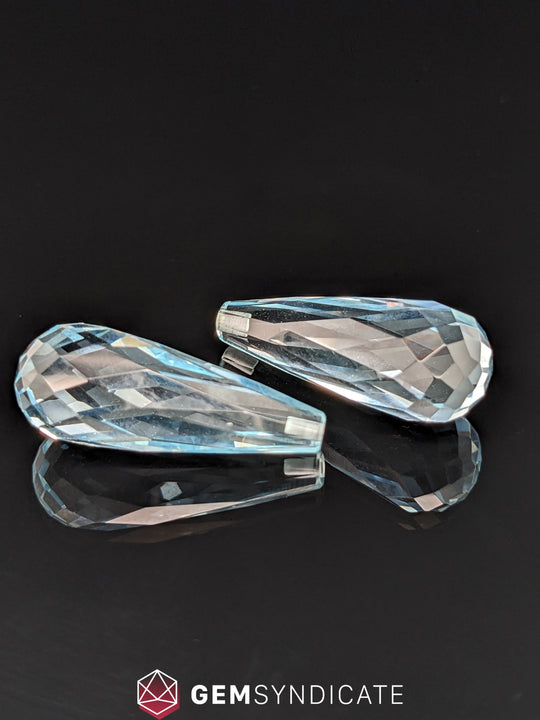 Unique Briolette Blue Aquamarine Pair 29.59ctw