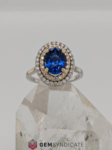 Powerful Blue Sapphire 2 Tone Ring in14k White & Yellow Gold