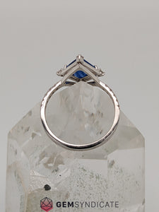 Enchanting Kite Shape Blue Sapphire Ring in 14k White Gold