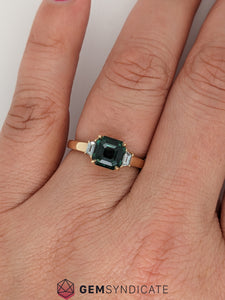 Sophisticated Teal Sapphire Ring in 14k Yellow Gold