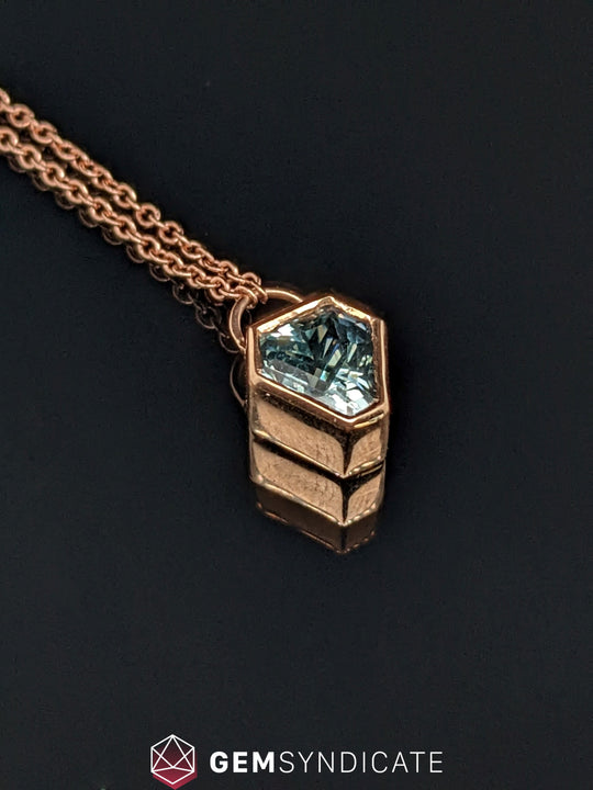 Elegant Teal Sapphire Necklace in 14k Rose Gold