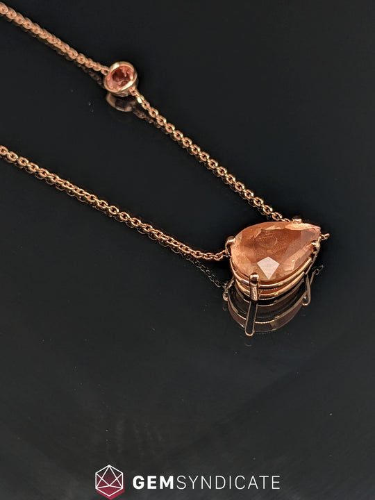 Lovely Peach Oregon Sunstone Necklace in 14k Rose Gold