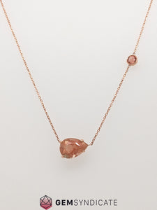 Lovely Peach Oregon Sunstone Necklace in 14k Rose Gold
