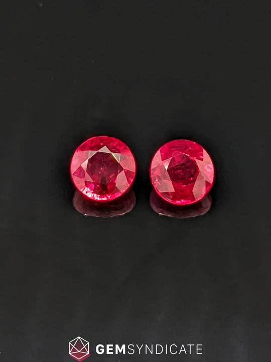 Intense Round Ruby Pair 2.02ctw
