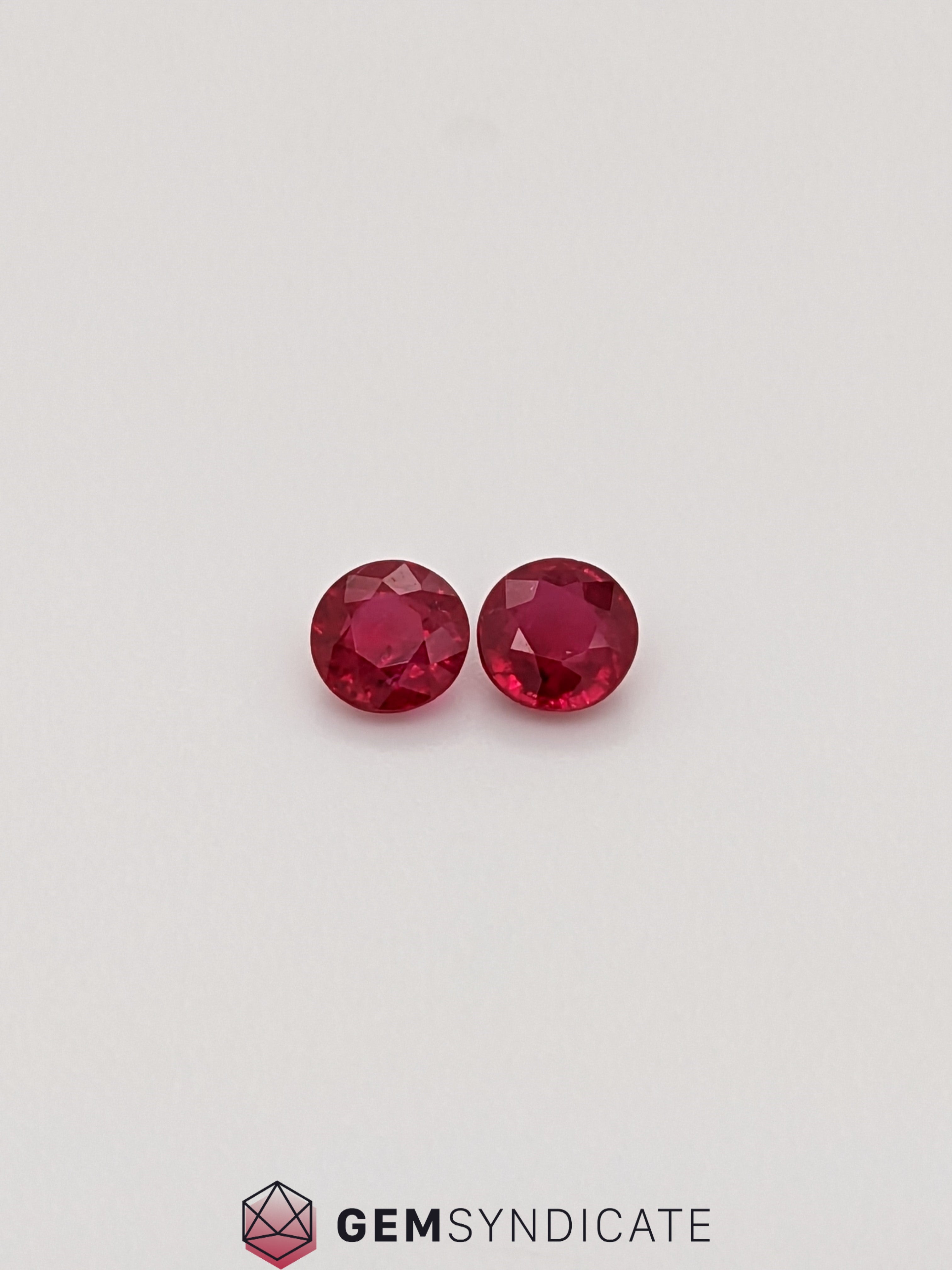 Lovely Round Red Ruby Pair 1.24ctw