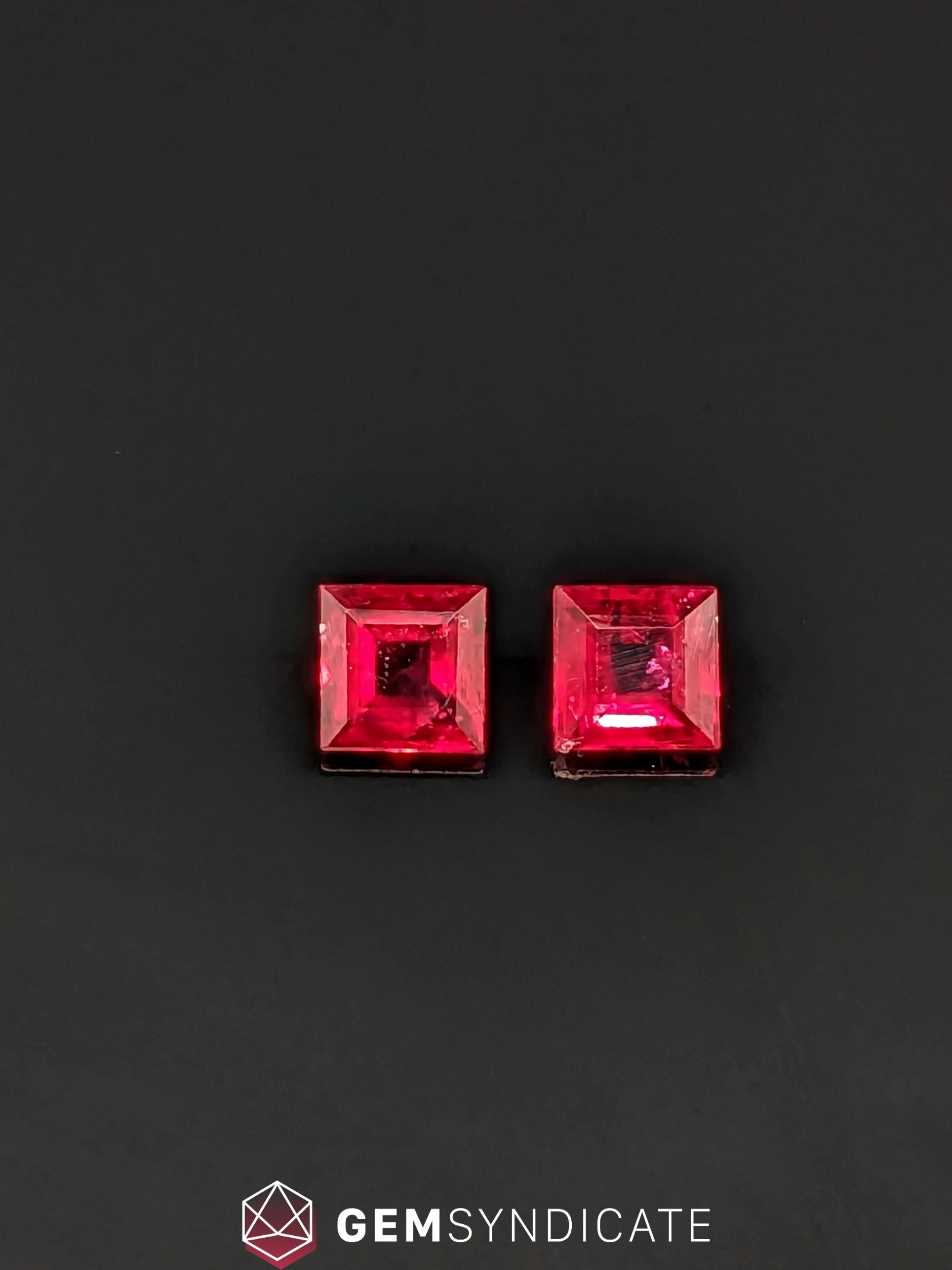 Lovely Square Red Ruby Pair 0.98ctw