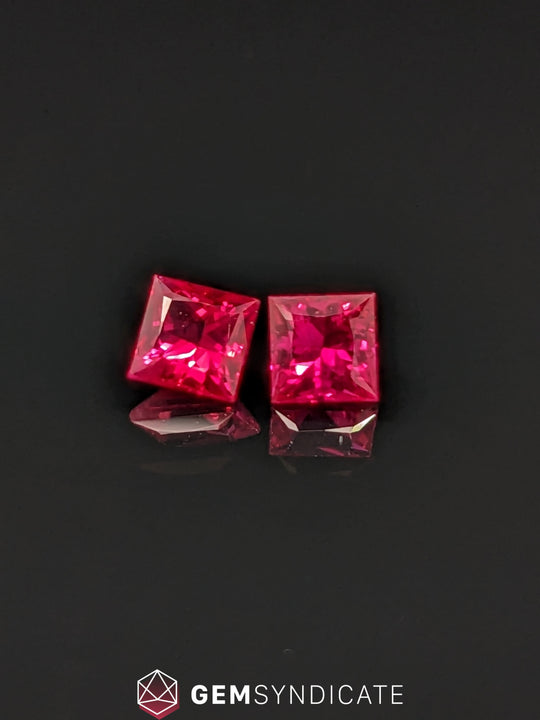Classy Square Red Ruby Pair 0.75ctw