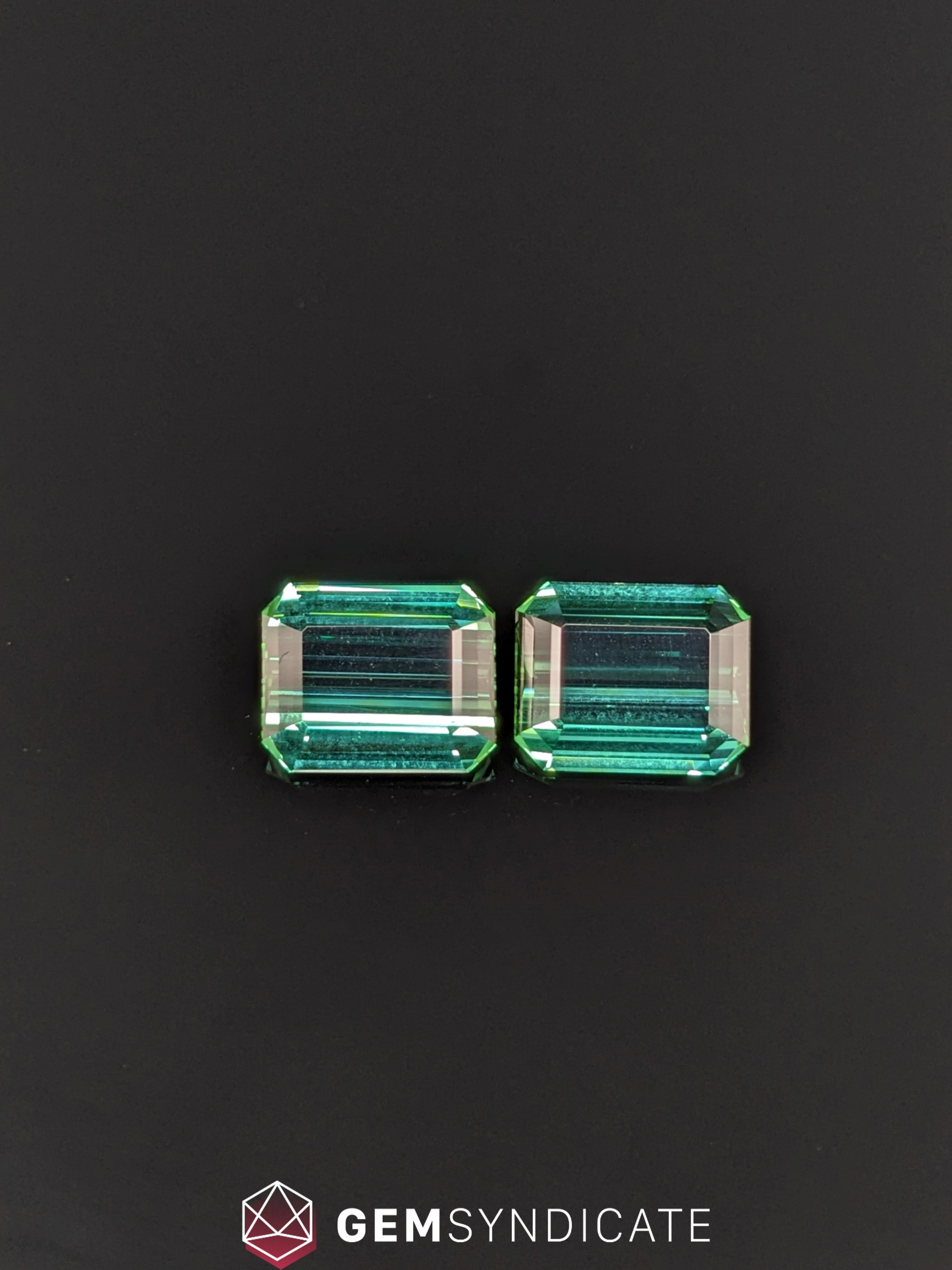 Electrifying Emerald Cut Green Tourmaline Pair 8.24ctw