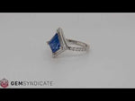 Load and play video in Gallery viewer, Enchanting Kite Shape Blue Sapphire Ring in 14k White Gold
