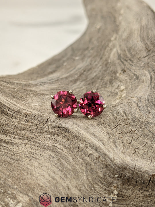 Marvelous Rhodolite Garnet Solitaire Stud Birthstone Earrings