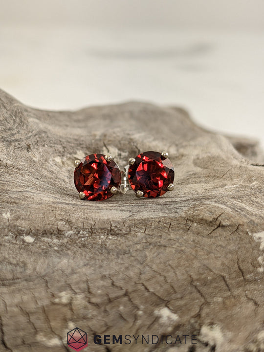 Lovely Garnet Solitaire Stud Birthstone Earrings