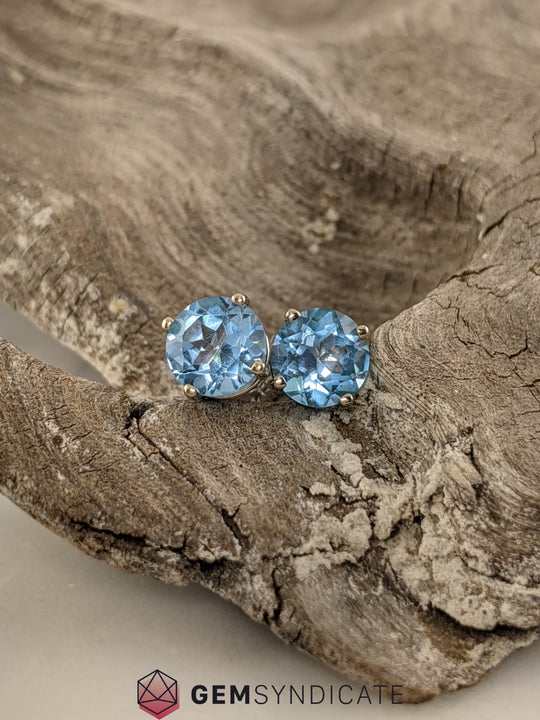 Dazzling Blue Topaz Solitaire Stud Birthstone Earrings