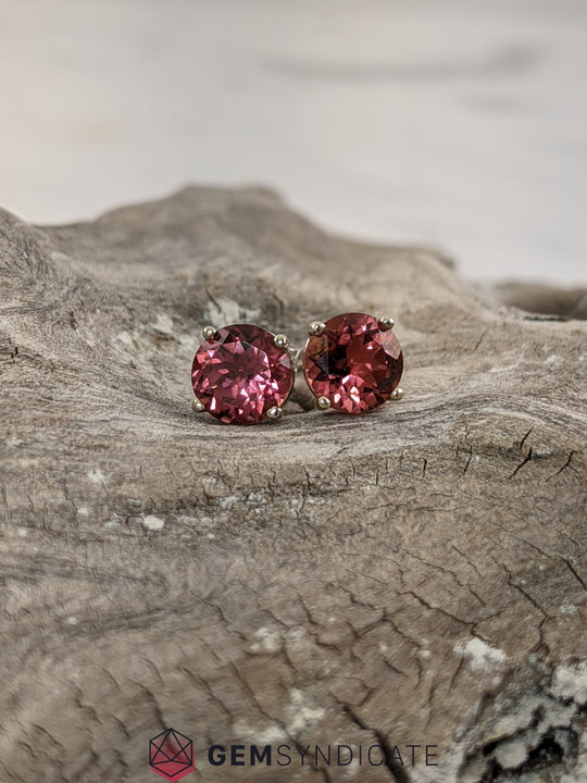 Flirty Pink Tourmaline Solitaire Stud Birthstone Earrings