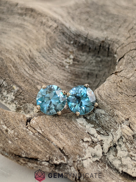 Fascinating Blue Zircon Solitaire Stud Birthstone Earrings