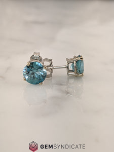 Fascinating Blue Zircon Solitaire Stud Birthstone Earrings