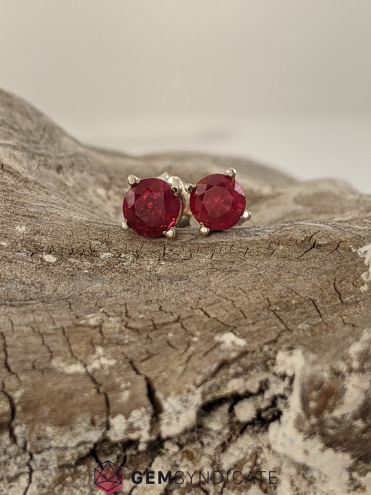 Breathtaking Ruby Solitaire Stud Birthstone Earrings