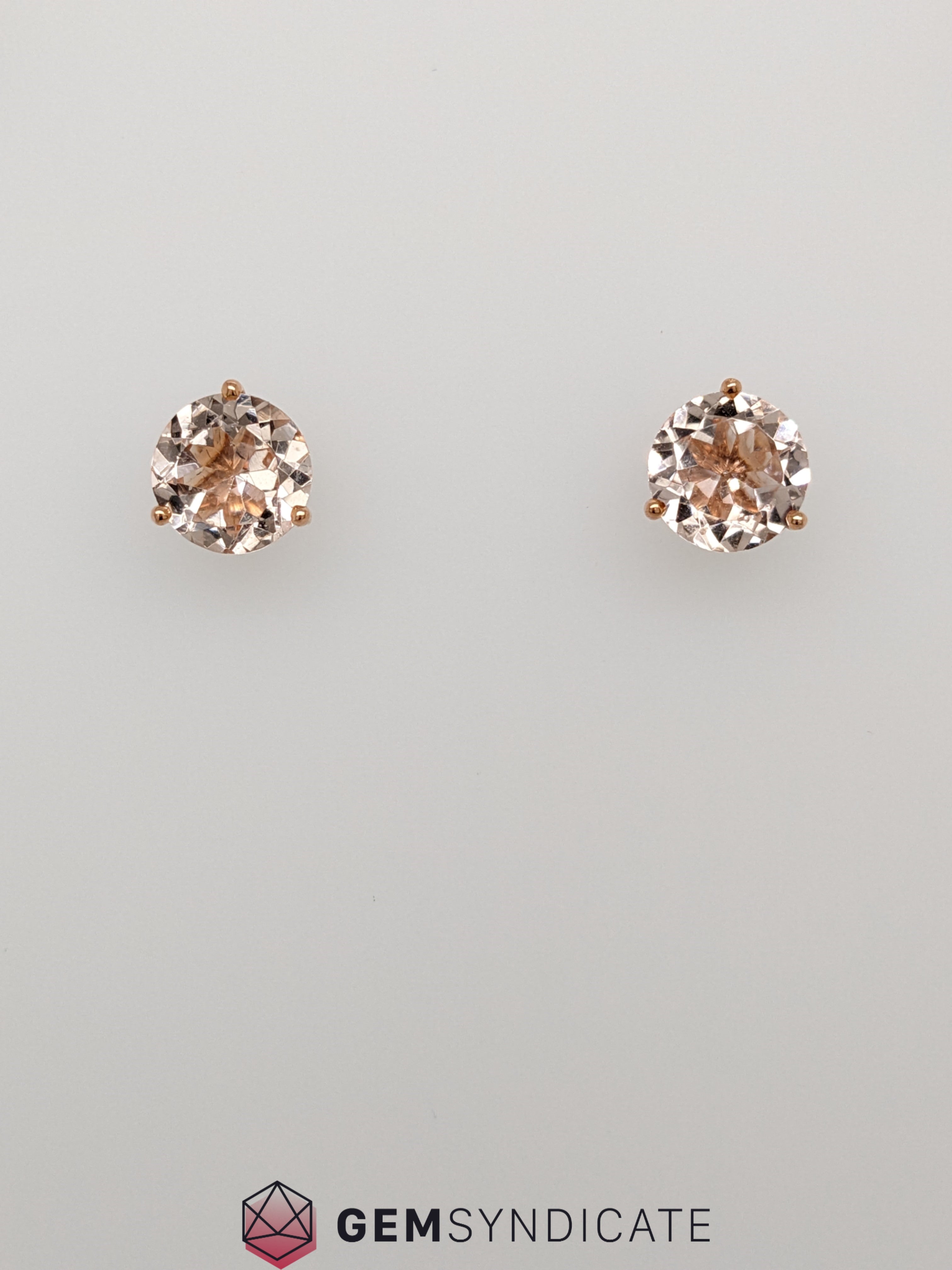 Impressive Round Morganite Stud Earrings in 14k Rose Gold