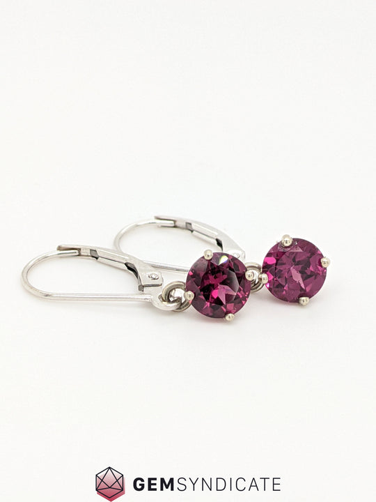 Romantic Rhodolite Garnet Solitaire Dangle Birthstone Earrings