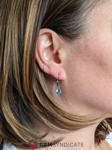 Sparkly Blue Zircon Solitaire Dangle Birthstone Earrings