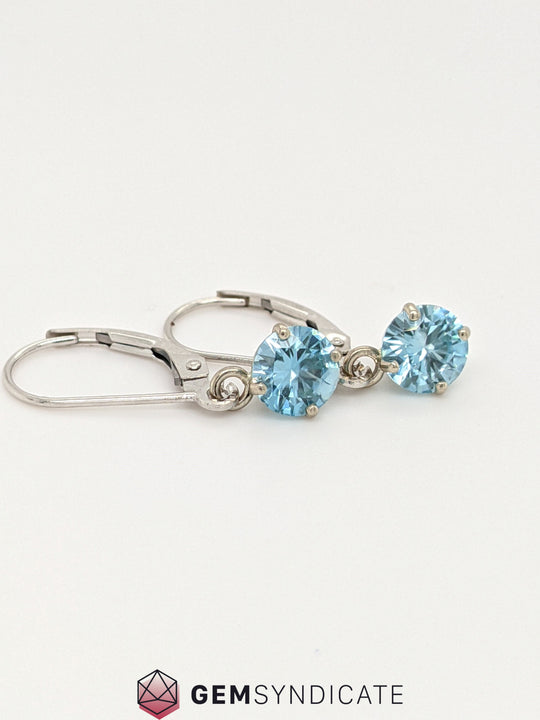 Sparkly Blue Zircon Solitaire Dangle Birthstone Earrings
