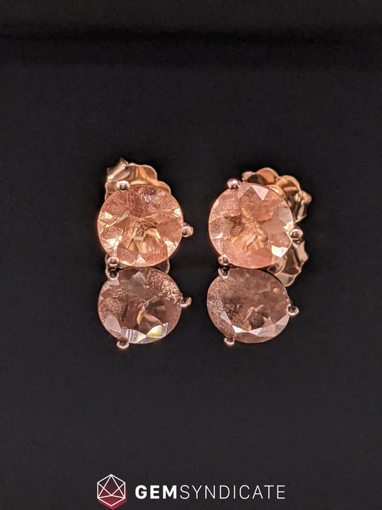 Glittery Round Oregon Sunstone Earrings in 14k Rose Gold
