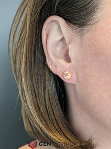 Glittery Round Oregon Sunstone Earrings in 14k Rose Gold