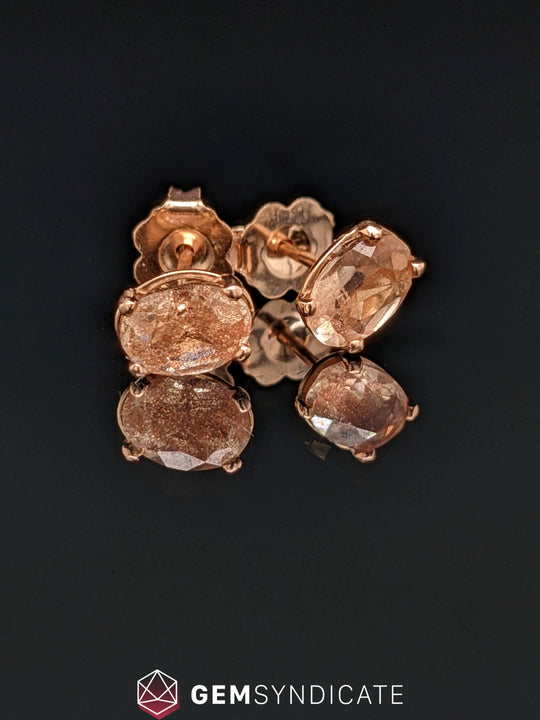 Spectacular Oregon Sunstone Stud Earrings in 14k Rose Gold