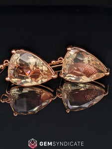 Commanding Shield Shape Oregon Sunstone Earrings in 14k Rose Gold