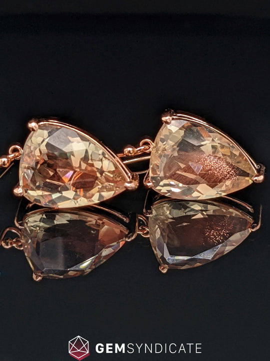 Commanding Shield Shape Oregon Sunstone Earrings in 14k Rose Gold