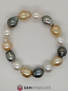 Natural Multi-Colored Tahitian and South Sea Baroque Pearl Bracelet