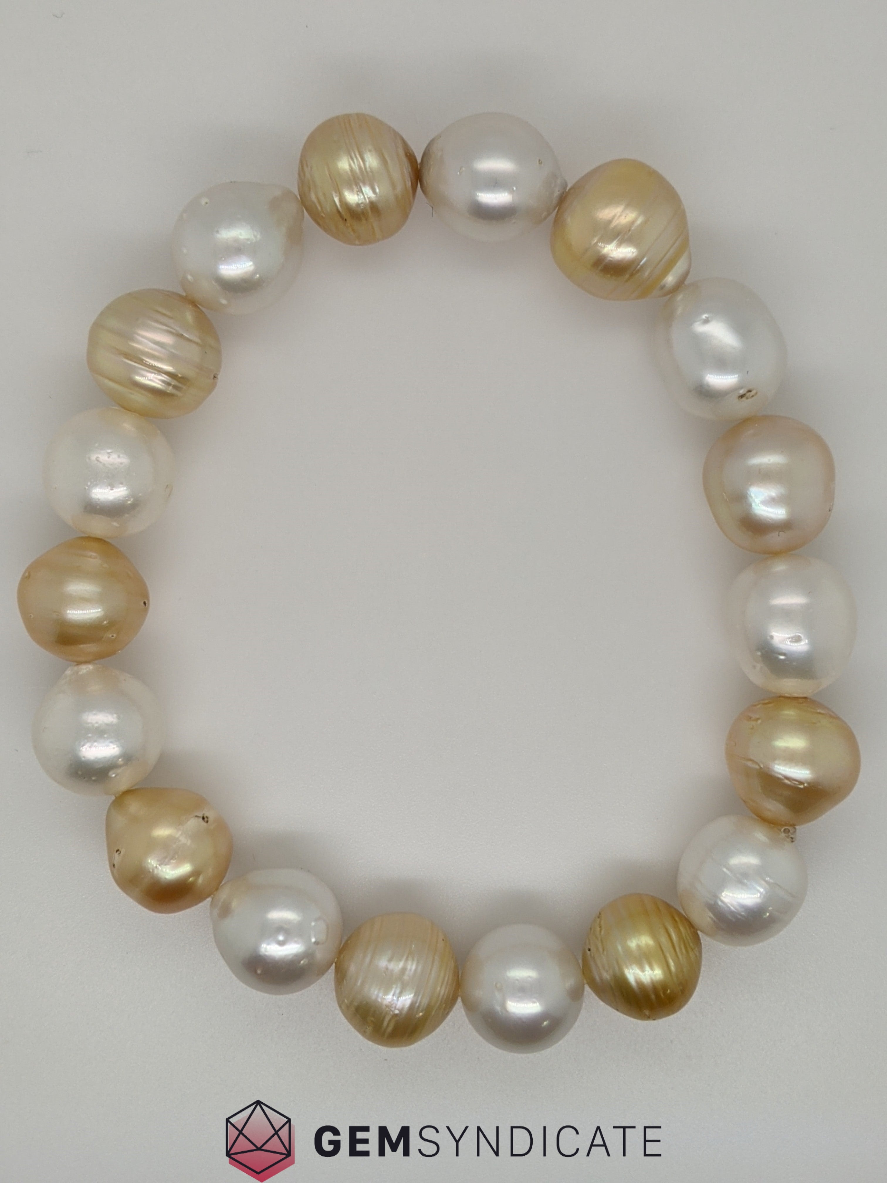 Natural White and Golden South Sea Baroque Pearl Bracelet