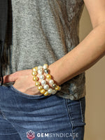 Load image into Gallery viewer, Natural White and Golden South Sea Baroque Pearl Bracelet
