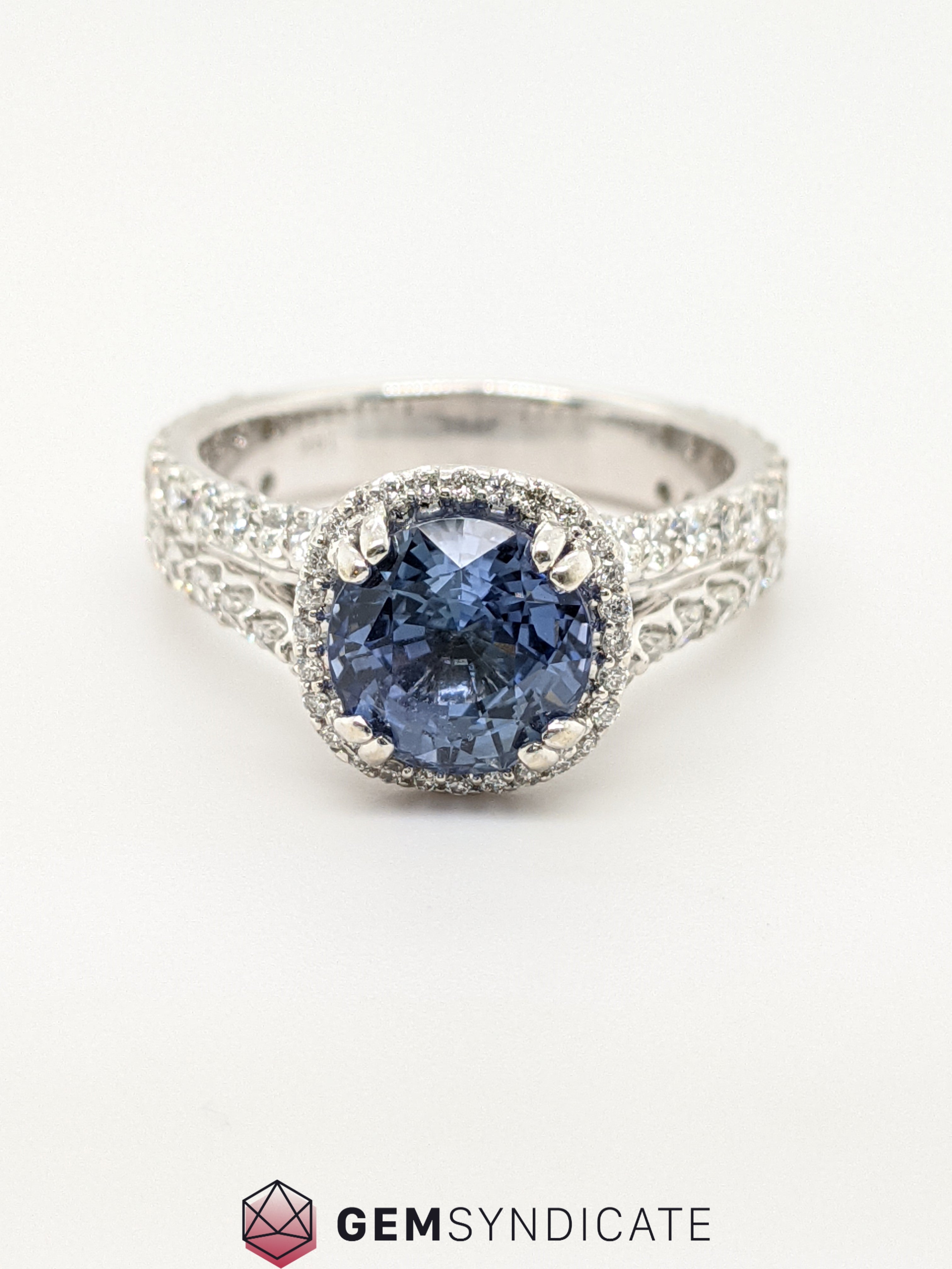 Show-Stopping Blue Sapphire Halo Ring in 14k White Gold