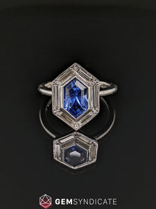 Modern Blue Sapphire Ring in 18k White Gold
