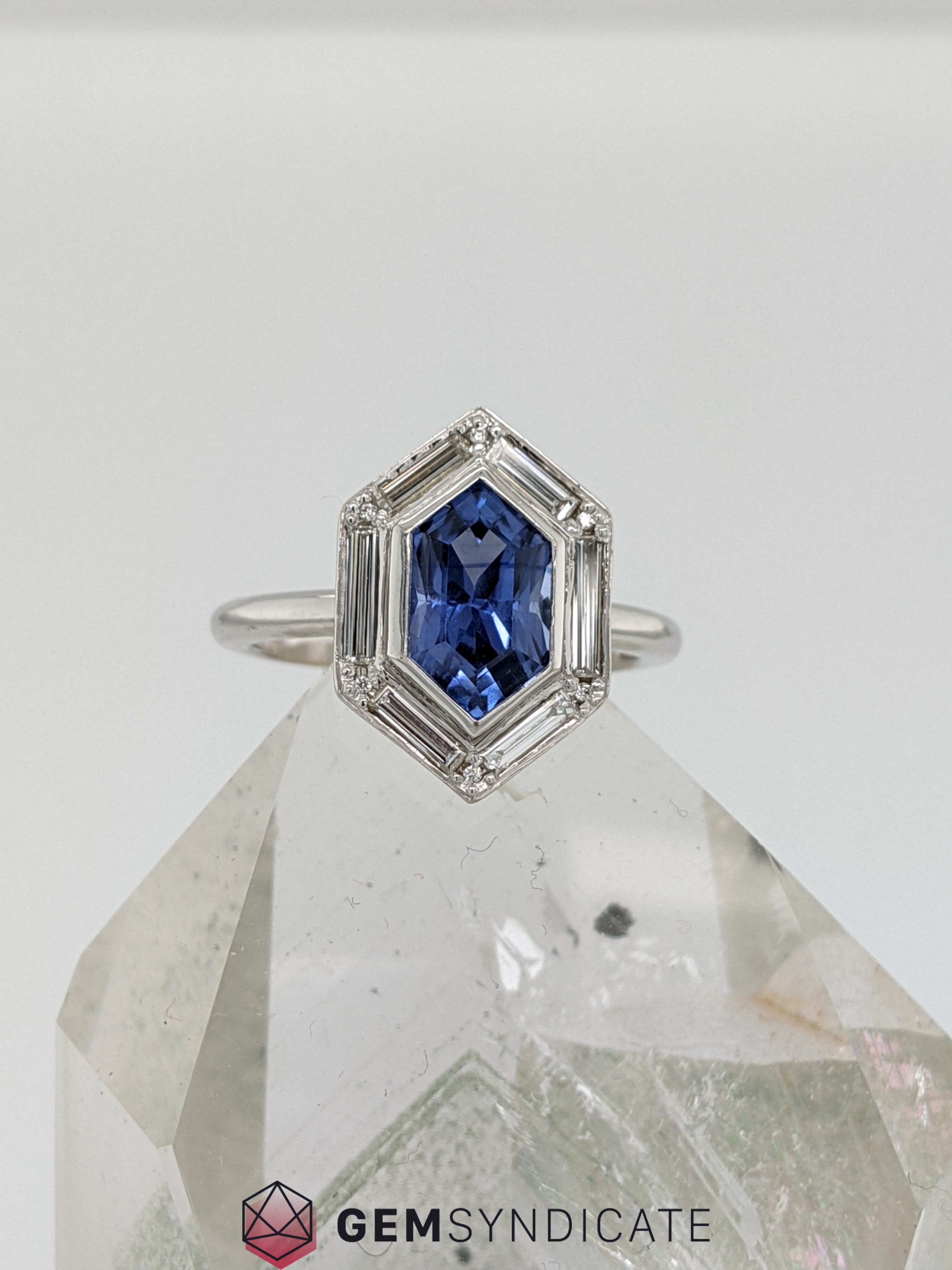 Modern Blue Sapphire Ring in 18k White Gold