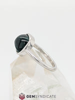 Load image into Gallery viewer, Stylish Bezel Set Cabochon Indicolite Tourmaline Solitaire Ring in 14k White Gold
