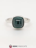 Load image into Gallery viewer, Stylish Bezel Set Cabochon Indicolite Tourmaline Solitaire Ring in 14k White Gold
