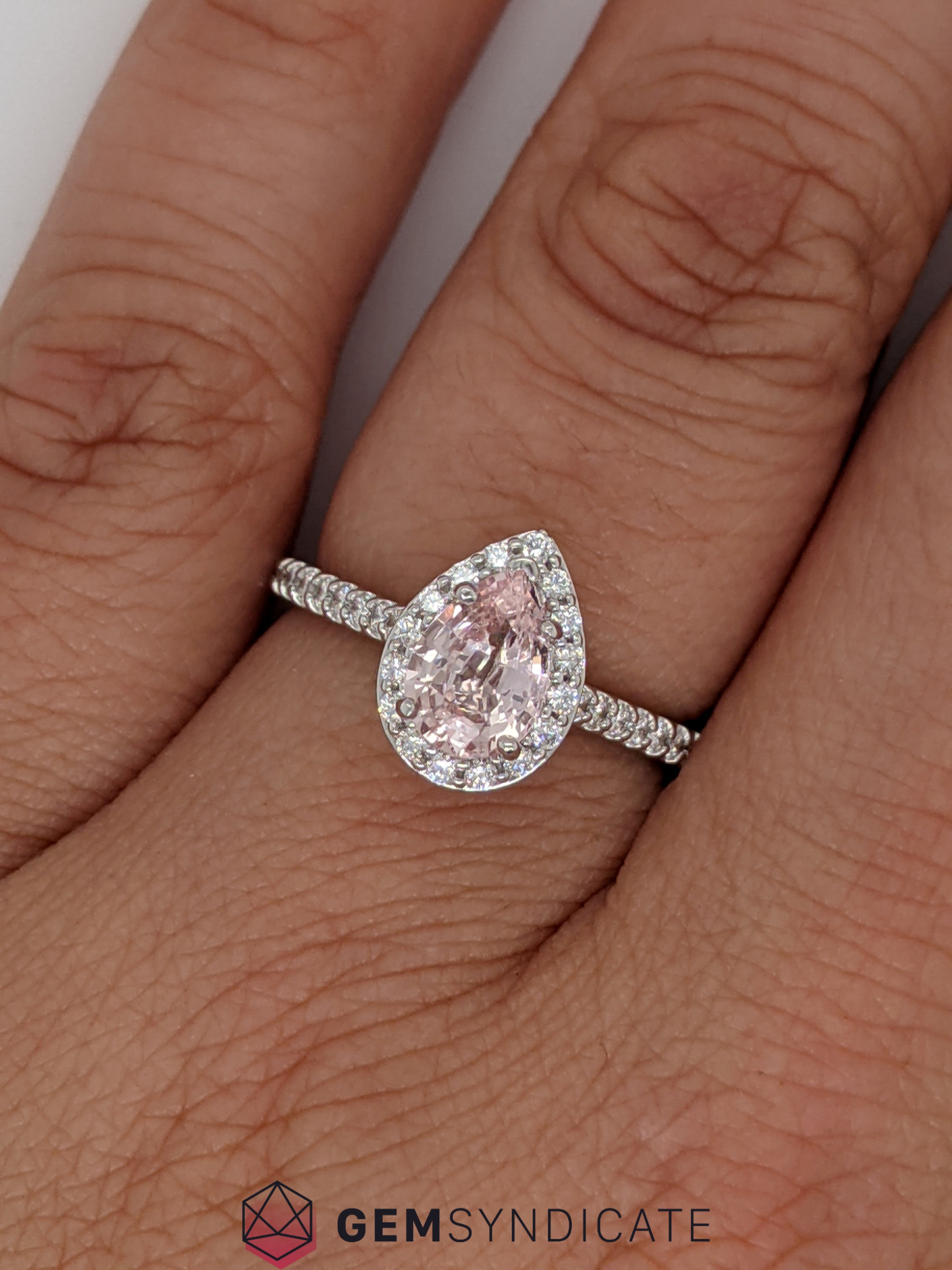 Dazzling Peach Sapphire Ring in 14k White Gold