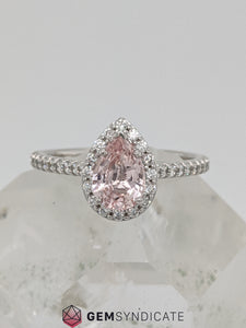 Dazzling Peach Sapphire Ring in 14k White Gold