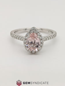 Dazzling Peach Sapphire Ring in 14k White Gold