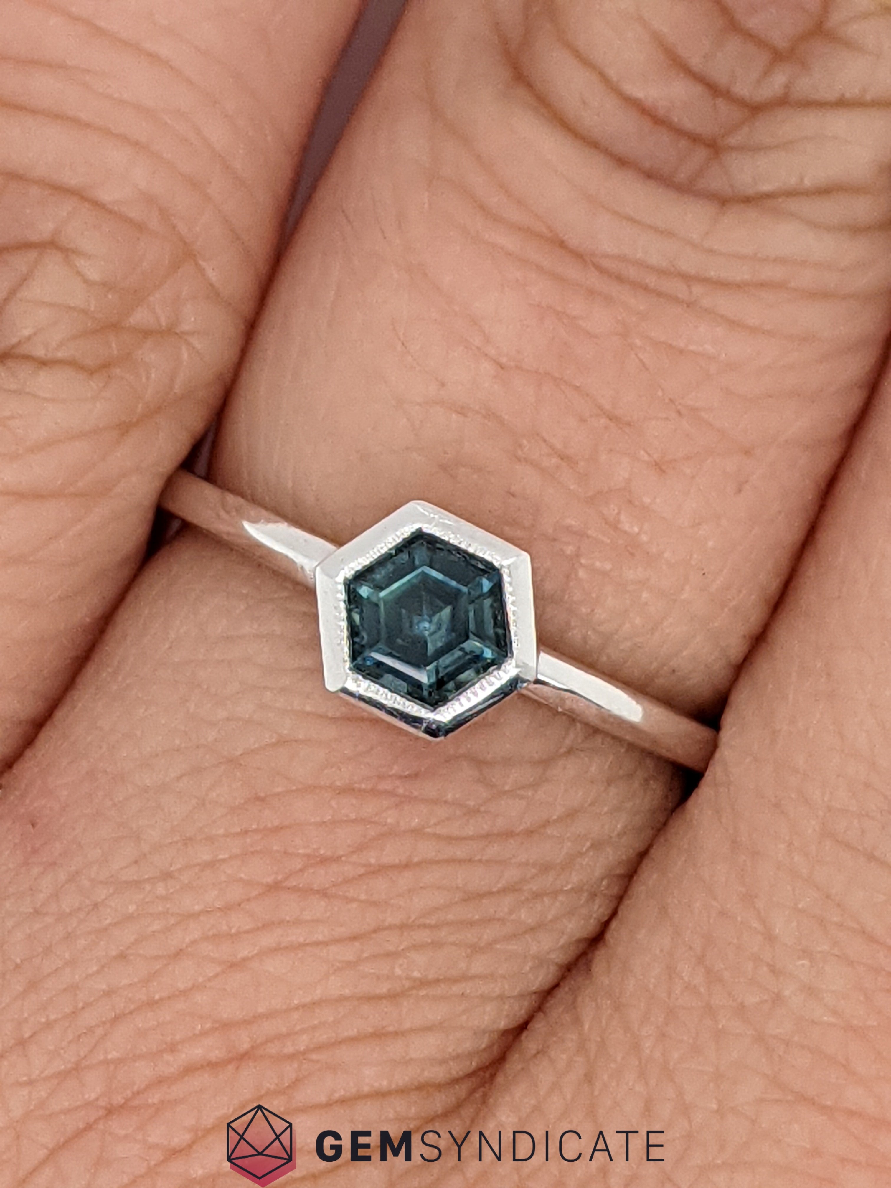 Contemporary Montana Teal Sapphire Ring in 14k White Gold