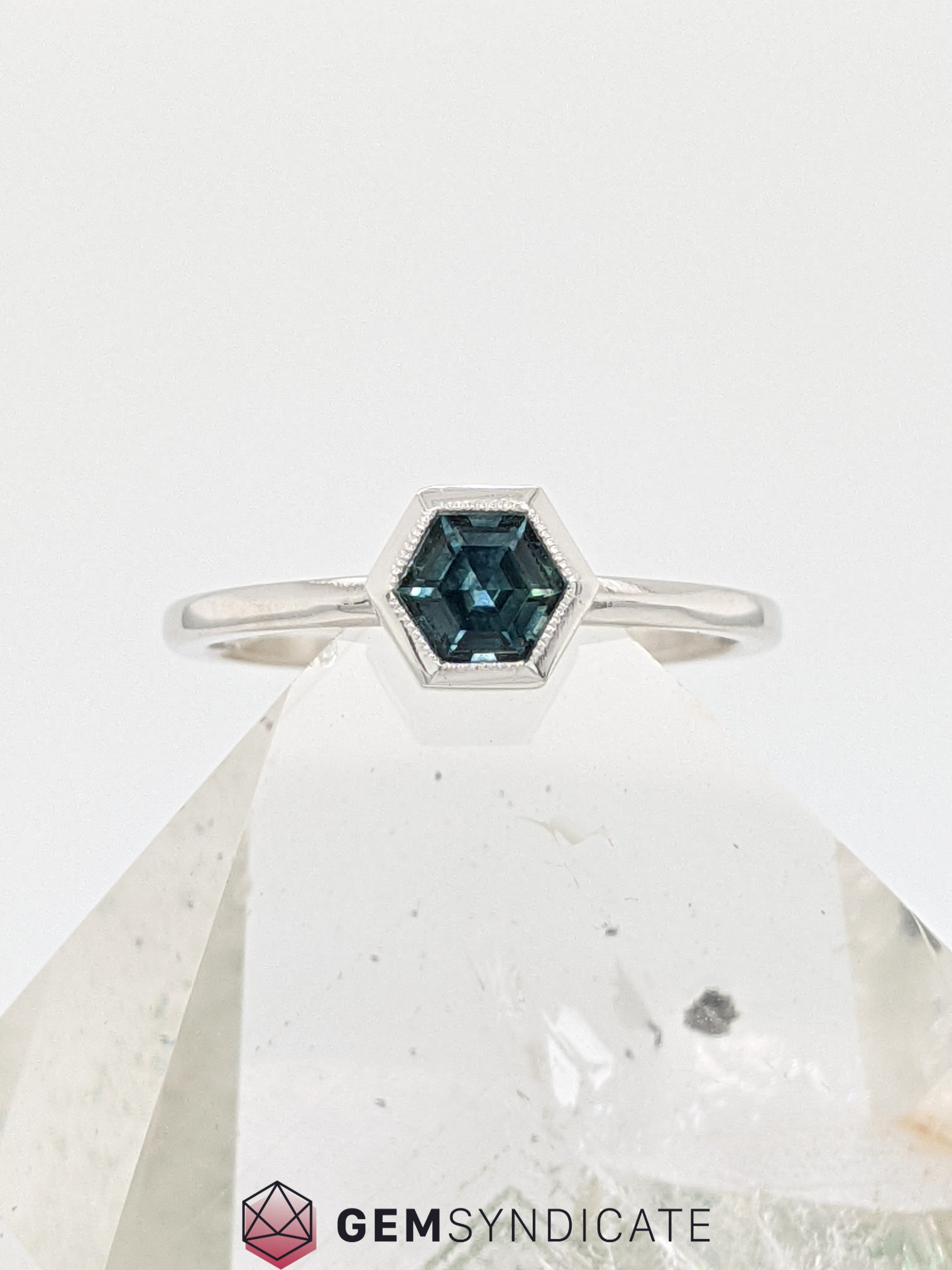 Contemporary Montana Teal Sapphire Ring in 14k White Gold