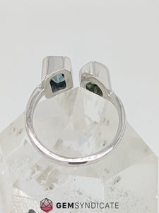 Edgy Sapphire Bi-Pass Ring in 14k White Gold