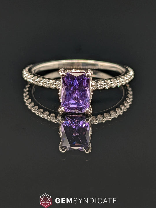 Pretty Radiant Cut Purple Sapphire Ring in 14k White Gold