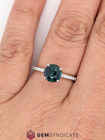 Load image into Gallery viewer, Astounding Round Teal Sapphire Ring in 14k White Gold
