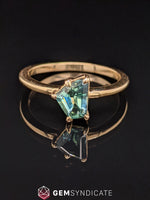 Load image into Gallery viewer, Exceptional Fancy Shape Teal Sapphire Ring in 14k Yellow Gold
