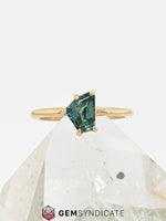 Load image into Gallery viewer, Exceptional Fancy Shape Teal Sapphire Ring in 14k Yellow Gold
