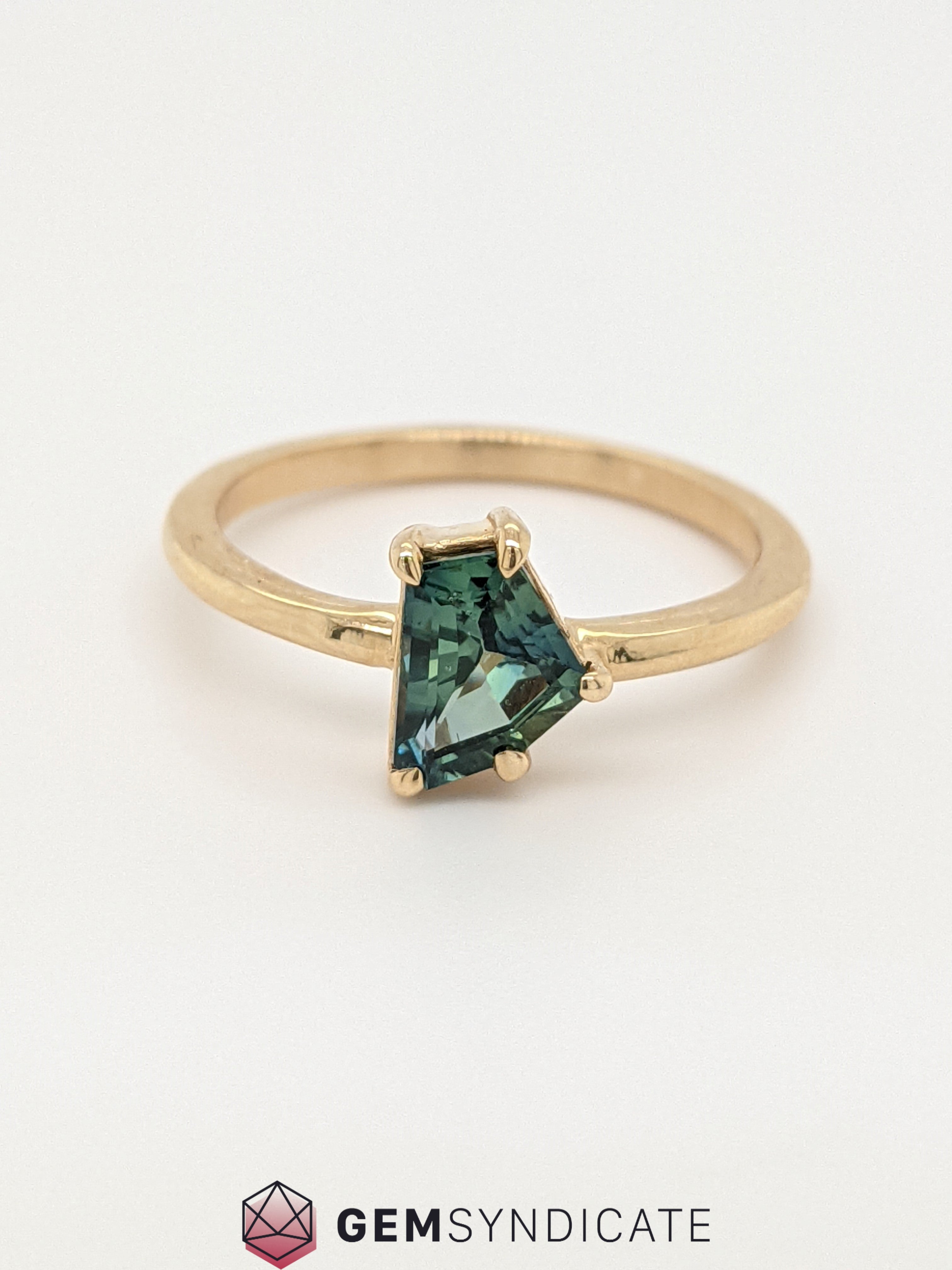 Exceptional Fancy Shape Teal Sapphire Ring in 14k Yellow Gold