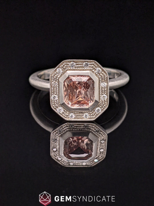 Sophisticated Peach Sapphire Ring in 14k White Gold